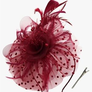 Women’s Burgundy Feathered Fascinator Headpiece